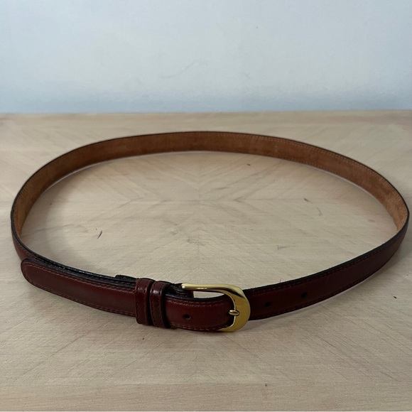 Brown Oiled Tanned Cowhide Leather Belt Gold-tone Solid Brass Buckle Men's 35-39 - Picture 3 of 9